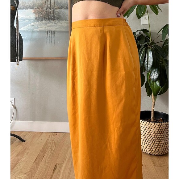 Vintage egg yolk yellow straight skirt midi size 8 fully lined - Picture 4 of 8
